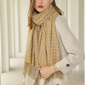 Écharpe À Carreaux Pour Femmes Faux Cachemire Polyester Épais Chaud Hiver Châle Enveloppant Rétro Bloc Couleur