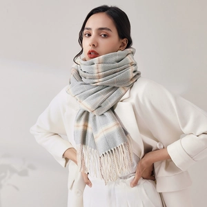 Plaid Scarf For Women Imitation Cashmere Warm Tassel Shawl Winter Soft Wrap Fashion Neck Accessory Elegant