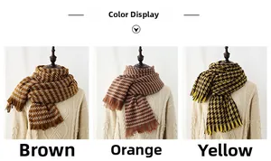 Detailed comparison of three thick checkered scarves with fringes in autumn tones