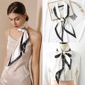Elegant Long Strip Scarf Satin Like Satin Letter Floral Print Bag Handle Wrap Neck Tie Fashion Accessory For Women
