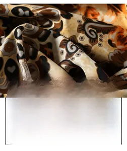 Close-up of floral satin fabric texture showing smooth surface and vintage ethnic pattern