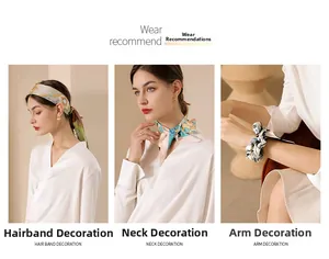 Three ways to wear floral silk scarf as a headband, neck tie, or wrist accessory