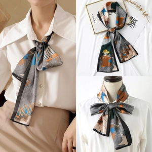Femme Mode Satin Longue Écharpe Étroite Imprimé Twilly Pour Poignée Sac Foulard Élégant Ruban Cheveux Bandeau Accessoire