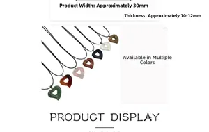 Detail showing 30mm heart-shaped semi-precious stone pendants in various colors