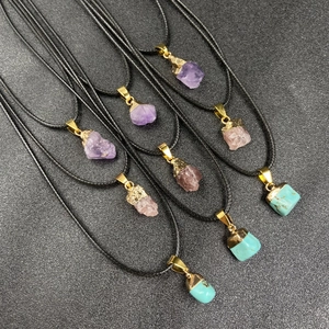 Natural crystal stone pendants with amethyst and turquoise on black cord necklaces