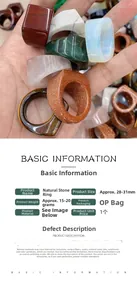 Detailed size chart for natural stone thumb rings showing dimensions and weight metrics