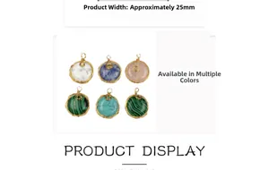 Detailed view of 25mm handmade wire wrapped semi-precious stone pendants in six colors