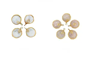 Detail of handmade wire wrapped round howlite and rose quartz gemstone pendants