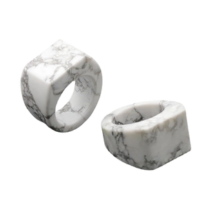 Natural white marble pattern stone ring with geometric square top cut for men and women