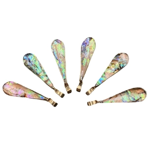 Set of six colorful abalone shell teardrop pendants with elegant gold plated edging