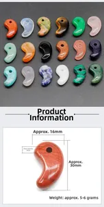 Detailed size specifications for natural gemstone magatama pendants in various colors