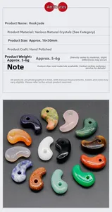 Detailed chart and group of polished natural crystal Magatama pendants in various stones