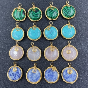 Set of 16 bohemian wire wrapped semi-precious stone pendants in assorted colors