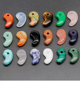 Detailed grid of 18 natural stone comma-shaped pendants in various vibrant colors