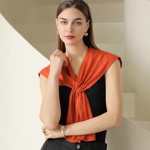 Women Knitted Shawl Solid Color Soft Cashmere Like Scarf For Air Conditioned Room Sun Protection Elegant Decorative Wrap Tie Up Shoulder Scarf