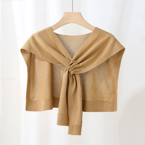 Light camel knitted shawl wrap with elegant criss-cross design for summer wear