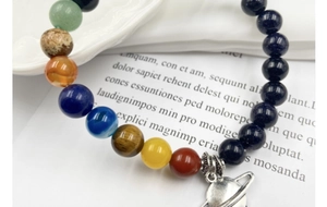 Détail des perles en pierre naturelle système solaire avec pendentif planète