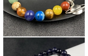 Bracelet système solaire avec perles planètes en gemmes, pendentif Saturne et grès bleu