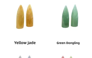 Polished conical healing crystals in Yellow Jade and Green Aventurine showing natural textures