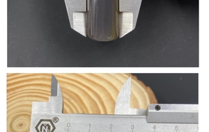 Detailed measurement of a polished grey crystal bullet stone showing 2.5cm diameter