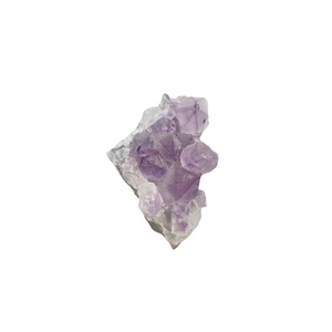 Grappe de cristal d'améthyste naturelle brute avec dégradé violet profond sur fond blanc