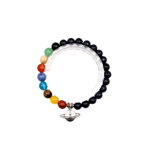 Bracelet système solaire avec pierres naturelles, perles galaxie et pendentif Saturne