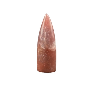 Bullet-shaped strawberry crystal gemstone sculpture with polished reddish-brown surface