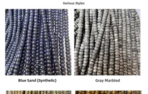 Detail of synthetic blue sandstone and natural gray picture stone spacer beads for jewelry