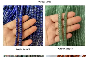 Detailed close-up of natural lapis lazuli and green aventurine stone beads for DIY jewelry