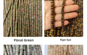 Macro shot of natural unakite and tiger's eye abacus beads for DIY jewelry making