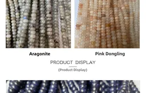 Close-up of natural labradorite and pink aventurine gemstone beads for DIY jewelry