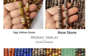 Detailed close-up of natural Rhodonite and Egg Yolk stone beads for DIY jewelry making