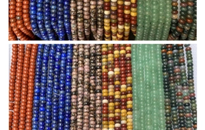 Detailed macro view of colorful flat abacus stone beads for DIY jewelry making