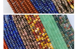 Detailed close-up of 4-6mm natural lapis lazuli and red jasper abacus beads for DIY jewelry