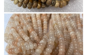 Detalle macro de cuentas de ábaco de ojo de tigre y piedra natural para joyería DIY
