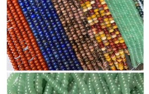Close-up of colorful round gemstone abacus beads for DIY jewelry making and bracelets