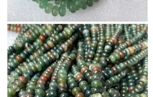 Close-up of translucent green lapis and multi-color moss agate gemstone beads for DIY jewelry