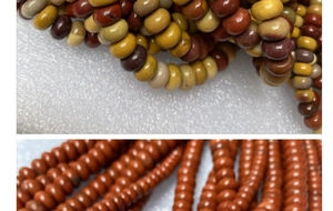 Macro view showing natural stone abacus beads for DIY jewelry making in earthy tones