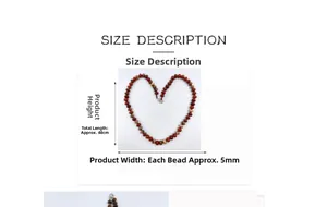 Size chart showing 48cm natural agate beaded necklace with 5mm red stone beads