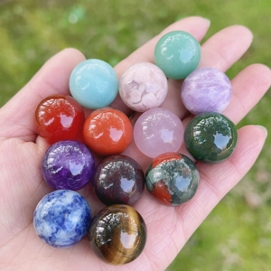Polished 20mm natural crystal gemstone spheres set including amethyst and tiger eye
