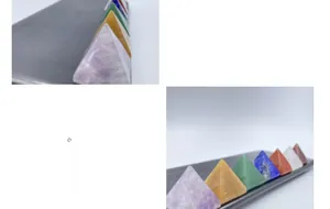 Détail du lot de pyramides de guérison aux sept chakras en pierres naturelles polies