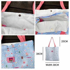 Gestreifte Tragetasche mit großer Kapazität, Zeichentrickmotiven und rosa Riemen
