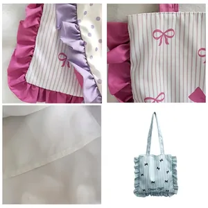 Cute canvas tote bag with ruffle trim and stripes in various colors, 37x35cm size