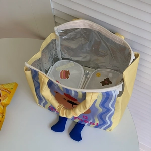 Internal view of insulated lunch bag with thermal foil lining and two lunch boxes