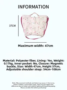 Detailed dimension guide for pink striped canvas tote bag with cute llama print and size specs