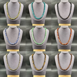 Natural Stone Abacus Bead Necklace For Women Handmade Wheel Bead Chain Woven Jewelry Ethnic Style Agate Tiger Eye Aventurine Necklaces