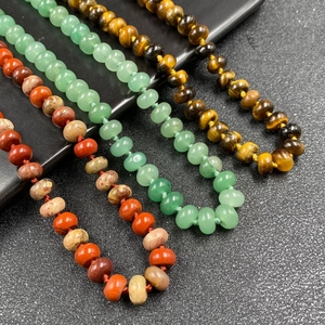 Handcrafted natural stone necklaces featuring Tiger Eye and Jade in flat abacus bead style