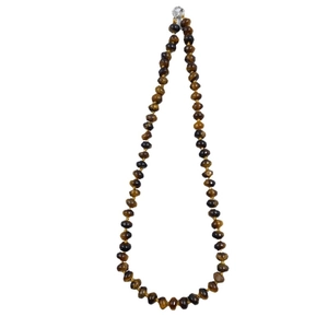 Natural tiger eye stone necklace with colorful wheel beads and woven abacus beads on white