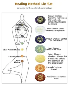 Detail van de zeven chakra kristallen set met gegraveerde symbolen voor yoga sessies
