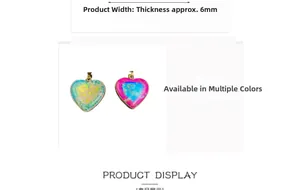 Detail view of heart-shaped colorful imperial stone pendants with gold-plated edges and 6mm thickness